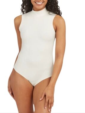 SPANX Suit Yourself Ribbed Sleeveless Bodysuit Cream Size M